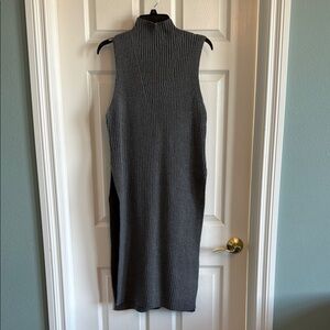 Source Unknown Gray Mock Neck Sheath Midi Dress